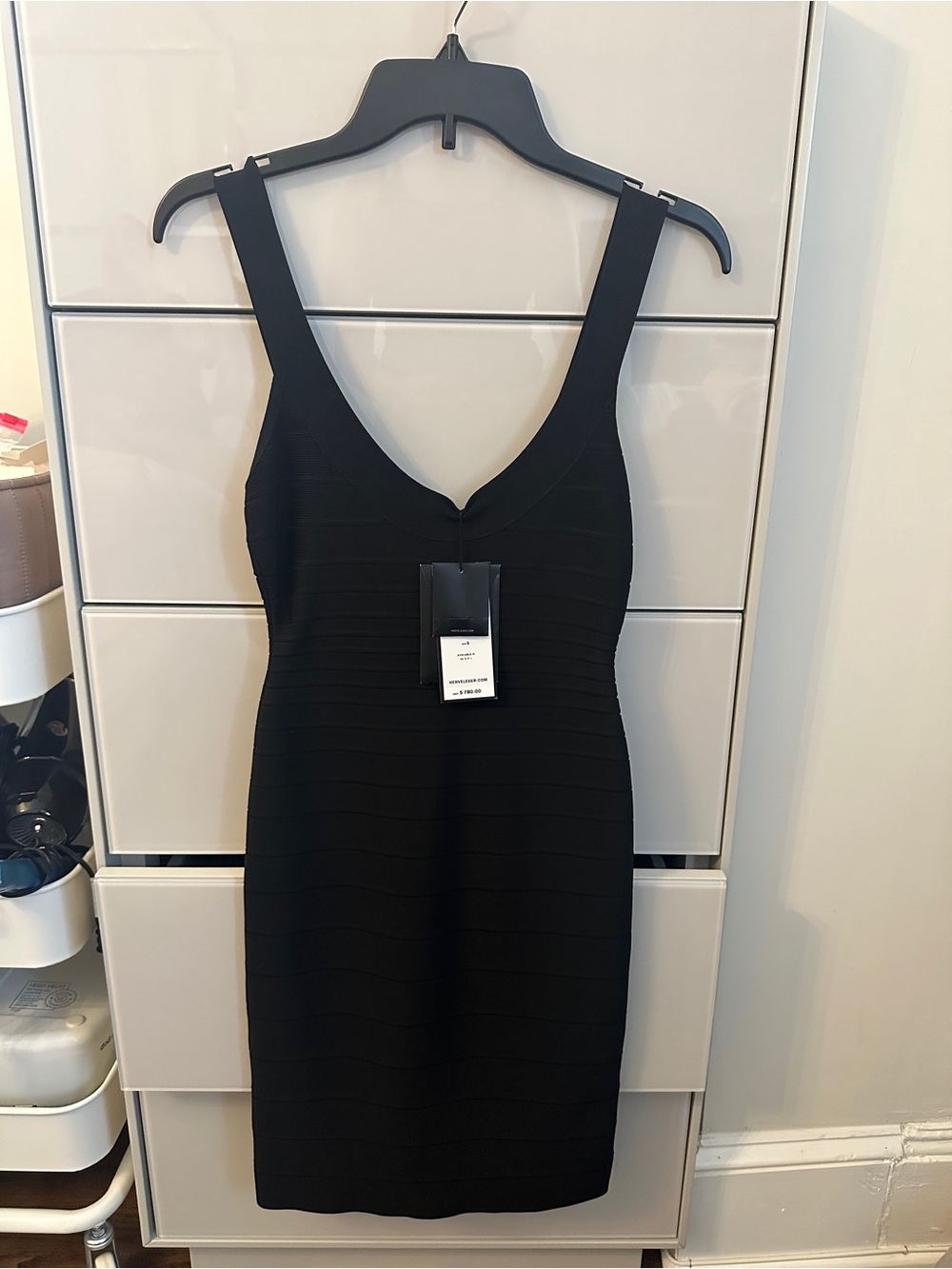Herve Leger Black V-Neck Bandage Mini Dress